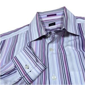 Paul Smith London Mens Button Up Shirt Made In Italy Purple Stripe Some Flaws